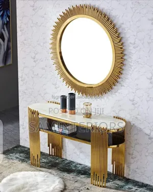 Modern Luxury Mirror and Marble Top Console Stand