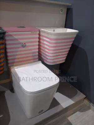 Unique White and Pink Line Water Closet With Wall Hung Basin