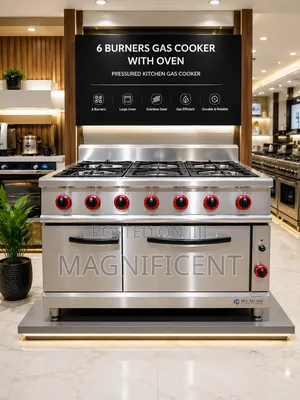 6 Burners Commercial Gas Cooker With Oven – Heavy Duty Stainless Steel