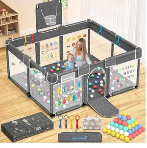 Baby Playpen With Basketball Hoop Activity Set