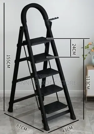 5-Step Foldable Steel Ladder With Tool Tray Safety Handrail