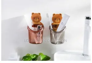 Cute Teddy Bear Toothbrush Holder | Wall Mounted Bathroom Organizer