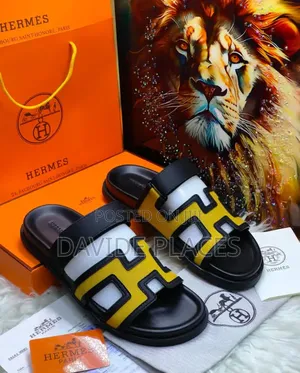 Original Quality Hermès Izmir Leather Sandals in Black/Yellow