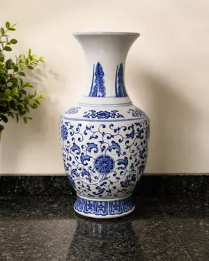 Elegant Blue & White Ceramic Vase | Luxury Home Décor | Flower Vase