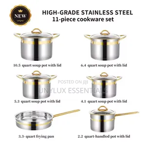 11-Piece Stainless Steel Cookware Set With Gold Accents
