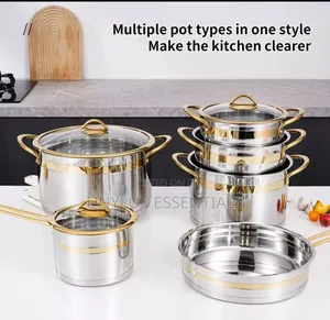 11-Piece Stainless Steel Cookware Set With Gold Accents