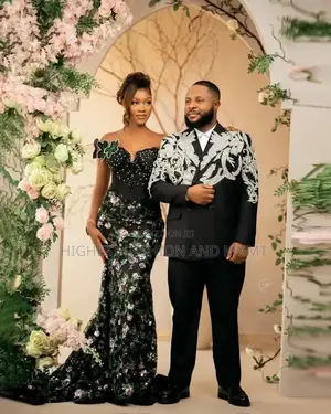 Midnight Floral Gown Silver-Baroque Double-Breasted Tuxedo Set