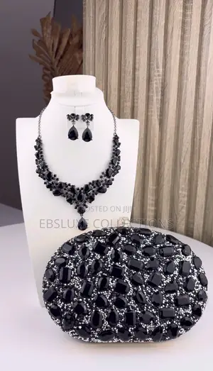 Black Cubic Zirconia Jewelry Set and Purse
