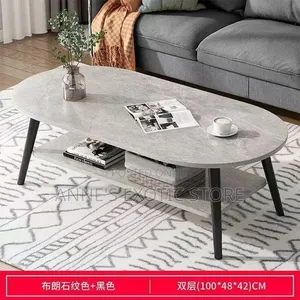 Modern 2-Tier Oval Coffee Table With Storage Shelf – Stone Finish