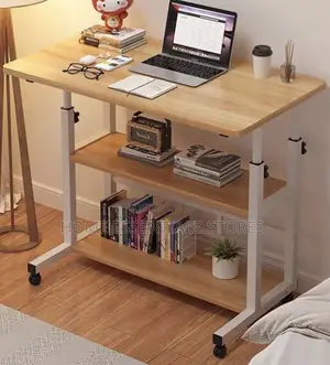 Adjustable Mobile Laptop Desk - 3-Tier Rolling Bedside Reading Table