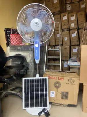 Brand New A.M Royal 16" Solar Rechargeable Standing Fan With Solar