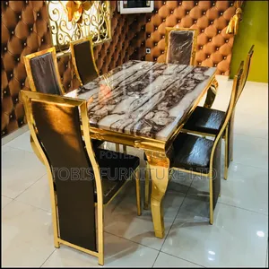 6-Seater Animal Leg Marble Dining Set With Gold Frame