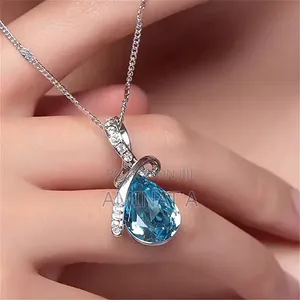 Crystal Silver Water Drop Shaped Necklace