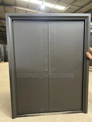 7ft by 5ft German Full Metal Steel Door Grey(Straight Lines Design