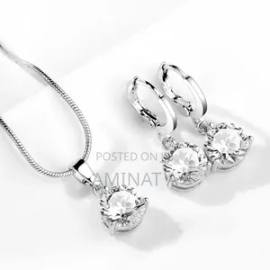 Tiny Silver Pendant Necklace Earrings Set