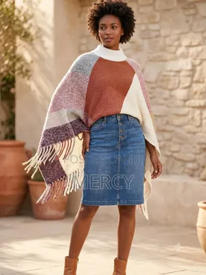 Soft Pastel Color-Block Poncho