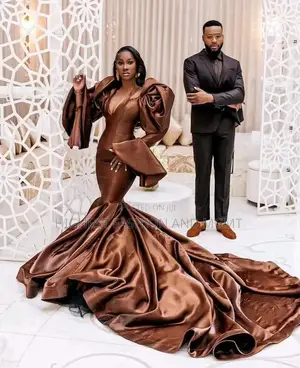 Chocolate Satin Statement Gown Tailored Suit