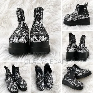 Black and Silver Sequin Platform Chelsea Boot