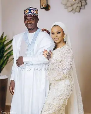 White Lace Bridal Gown Matching Men’S Traditional Set