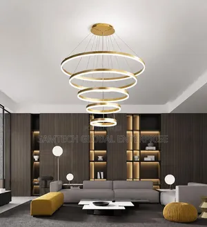 Luxury Multi-Ring Led Chandelier – Modern Elegance in Gold Black