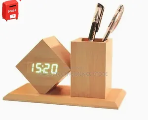 Wooden Digital Alarm Clock and Pen Holder