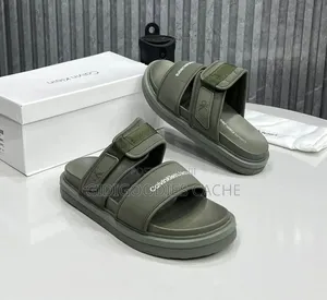 Men's Double-Strap Platform Slides in Olive Green/Black Size 40-46