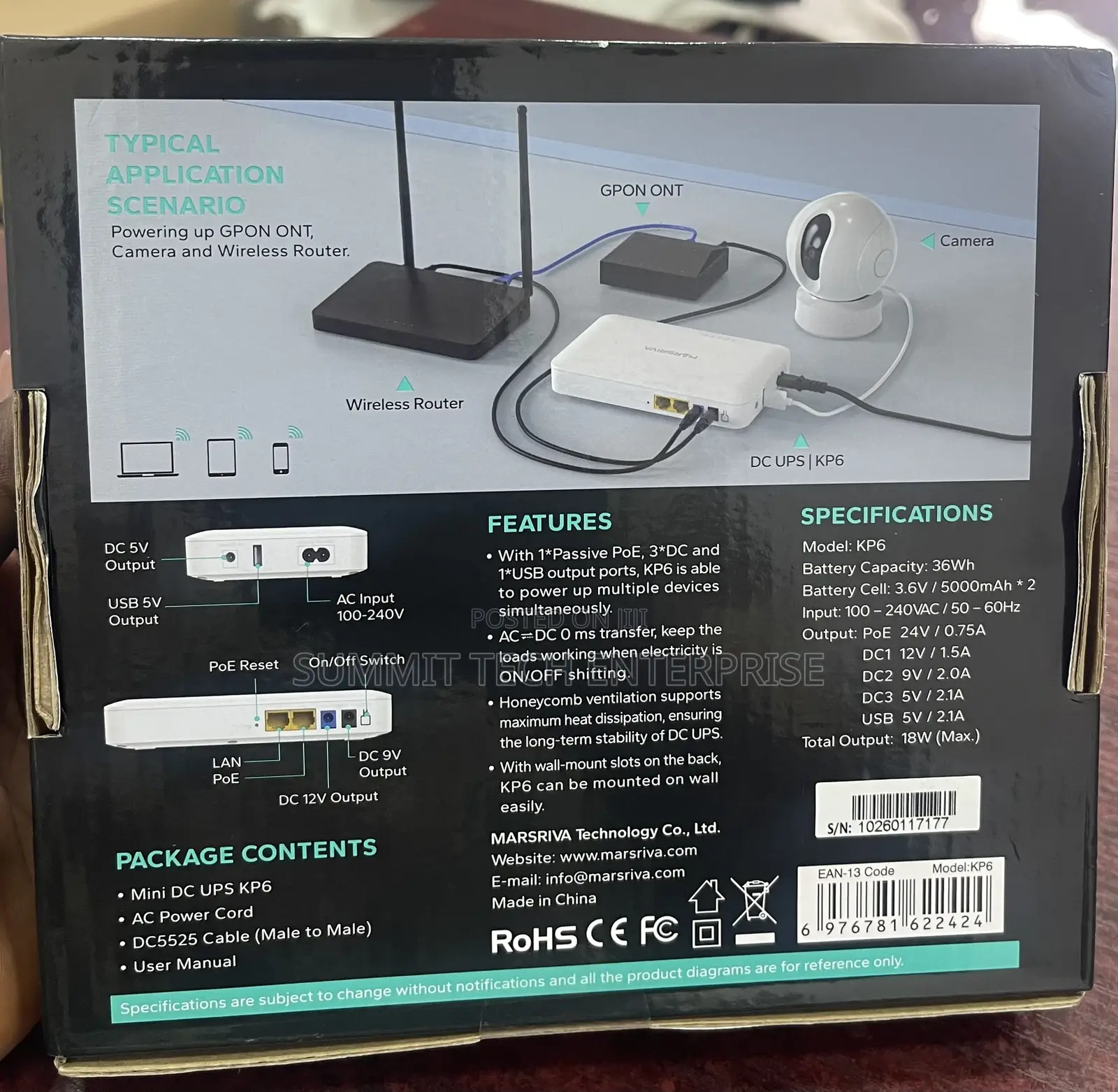 Smart Mini Dc Ups 10000mah (3.6v 36wh)