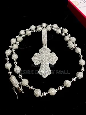 VVS Moissanite Diamond Cross Pendant With Round Ball Neckchain  