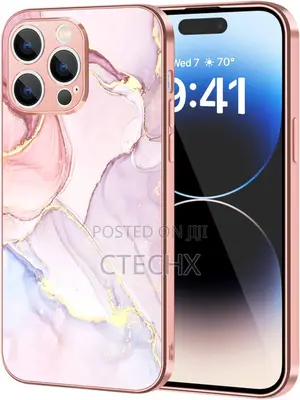 iPhone 14 Pro Case For Women Girls Marble Rose Gold 6.1