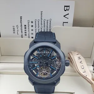 Luxury Bulgari Octo Finissimo Skeleton Tourbillon Leather Wristwatch