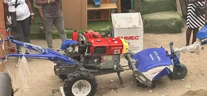 Blue and Red Vomorgan Power Tiller Features a Diesel Engine