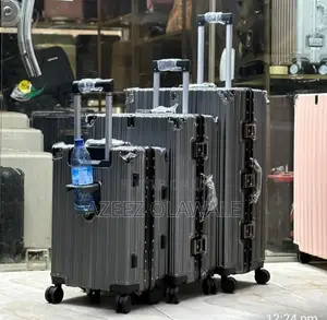 Premium Dark Grey Aluminum Travel Suitcase Set