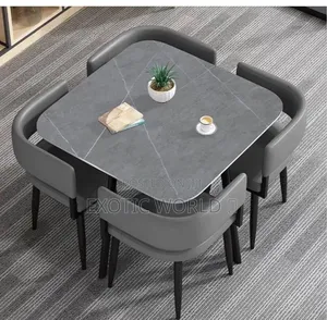 Modern 4 Seater Marble Dining Table Set With Cushioned Chairs