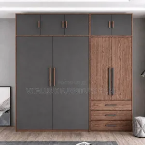 Modern 2-Tone Wardrobe With Overhead Cabinets 3 Drawers