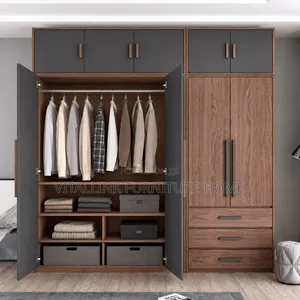 Modern 2-Tone Wardrobe With Overhead Cabinets 3 Drawers