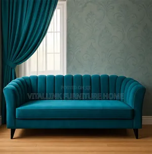 Luxury Teal Velvet Channel-Tufted Loveseat With Scalloped Back