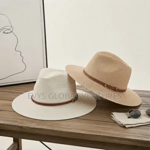 Cream and Brown Color Men's Fedora Straw Hat