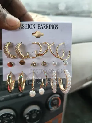 9pairs Ladies Loop Diamond Pearl Earrings Set