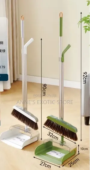 Long Handle Broom and Dustpan Set With Built-in Comb – Cleaning Set