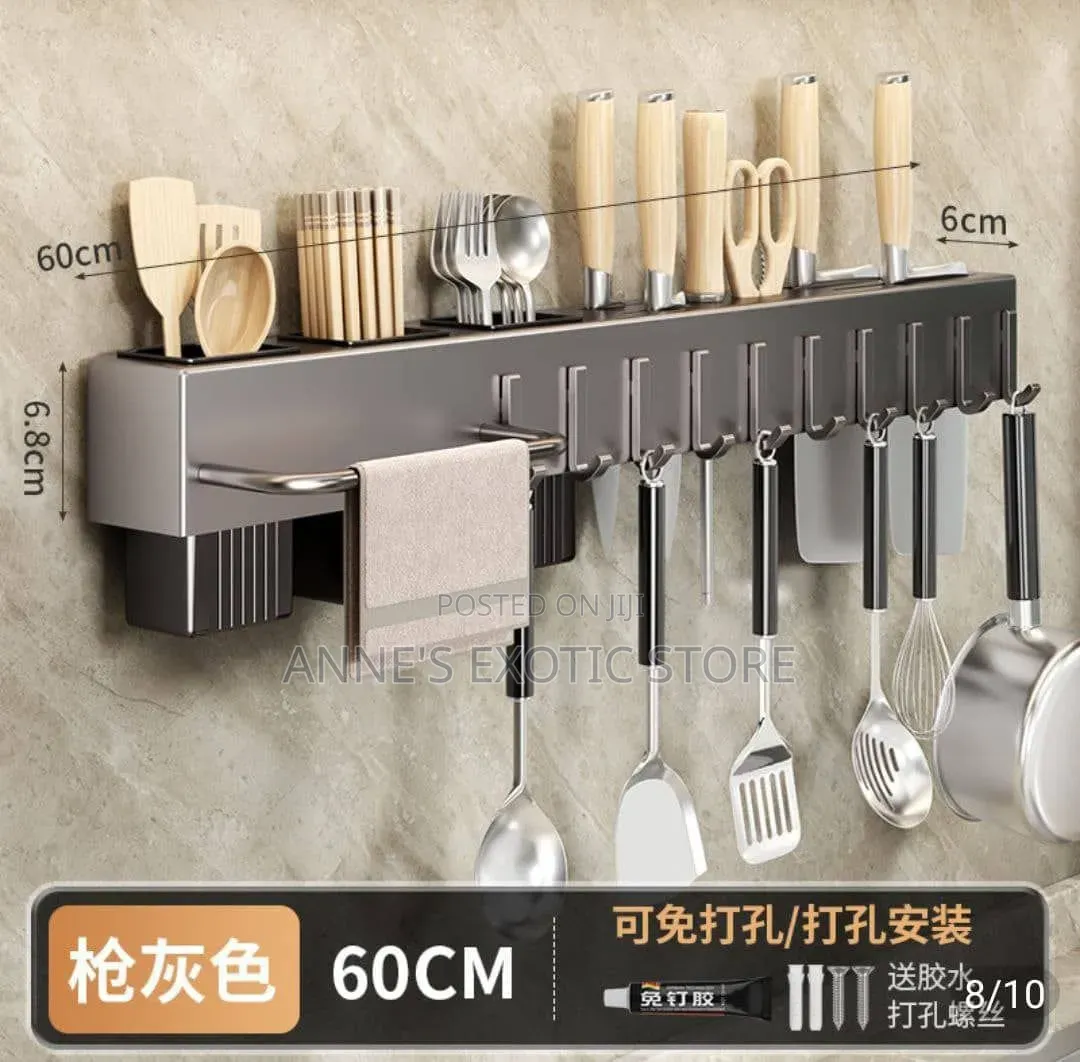 60cm Wall Mounted Kitchen Organizer Rack With Knife Holder
