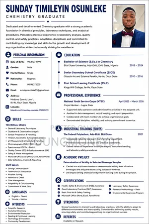 Experienced Chemistry Graduate Seeking Employment