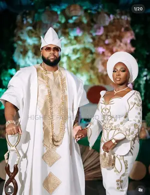 Gold-Embroidered White Bridal Gown Men’S White Agbada