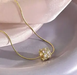 Gold Plated Zirconia Mini Lucky Wheel Pendant Necklace