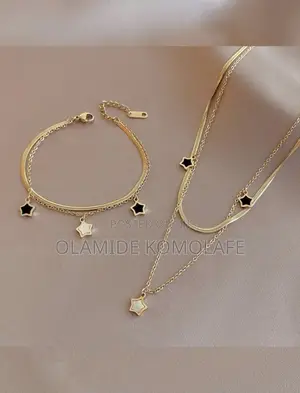 2pcs/Set Stainless Steel Double-Layered Bracelet Necklace