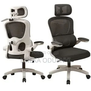 Office Chair With Flip Armrest Lumber Support -White Black