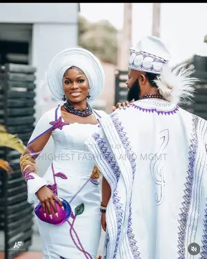 White Corset Gown With Purple Floral Appliqués Men’S White Agbada