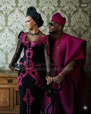 Black Magenta Floral-Lace Gown Men’S Magenta Agbada
