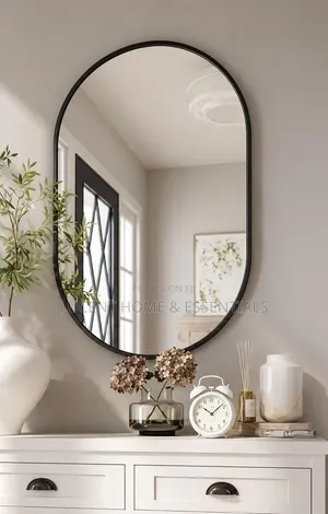 Luxury Oval Wall Mirror With Sleek Black Metal Frame