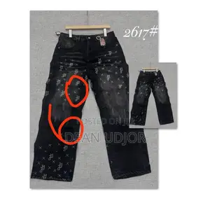 Premium Washed Black Monogram Wide-Leg Baggy Jeans