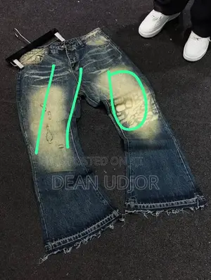 Premium Bleach Print Flared Stacked Jeans With Frayed Hem